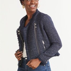 Blank NYC Spring Tweed Moto Jacket, Navy